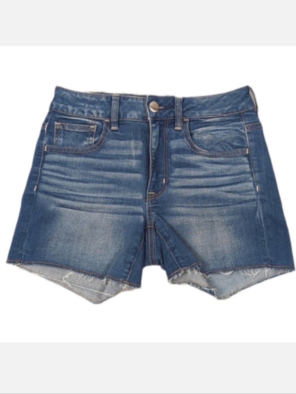 AEO Hi Rise Shortie Denim Shorts High Waisted Stretch Raw Hem Cut Off Jean